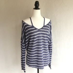 striped flower pattern sheer lace top